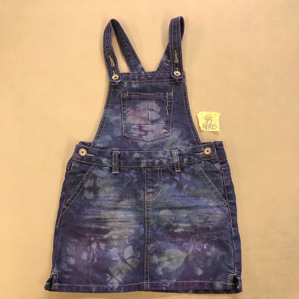Tie Dye Squeeze Girls Overall Dress sz 4/5 Upcycle Blues Purples SUPER CUTE!!